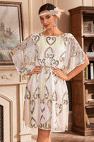 Load image into Gallery viewer, White Sparkly Batwing 1920s Dress with Sequins
