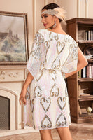 Load image into Gallery viewer, White Sparkly Batwing 1920s Dress with Sequins