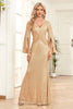 Load image into Gallery viewer, Sparkly Champange Mermaid Long Prom Dress With Long Sleeves