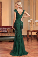 Load image into Gallery viewer, Glitter Dark Green Mermaid Long Appliqued Prom Dress