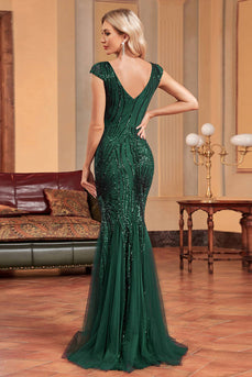 Glitter Dark Green Mermaid Long Appliqued Prom Dress