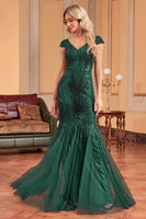 Load image into Gallery viewer, Glitter Dark Green Mermaid Long Appliqued Prom Dress