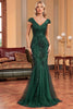 Load image into Gallery viewer, Glitter Dark Green Mermaid Long Appliqued Prom Dress