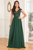 Load image into Gallery viewer, Dark Green A Line Tulle Long Prom Dress With Appliques