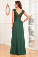 Load image into Gallery viewer, Dark Green A Line Tulle Long Prom Dress With Appliques