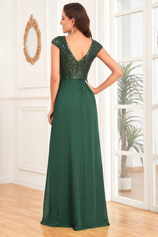 Dark Green A Line Tulle Long Prom Dress With Appliques