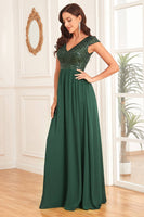 Load image into Gallery viewer, Dark Green A Line Tulle Long Prom Dress With Appliques