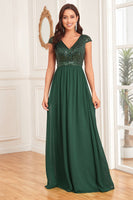 Load image into Gallery viewer, Dark Green A Line Tulle Long Prom Dress With Appliques