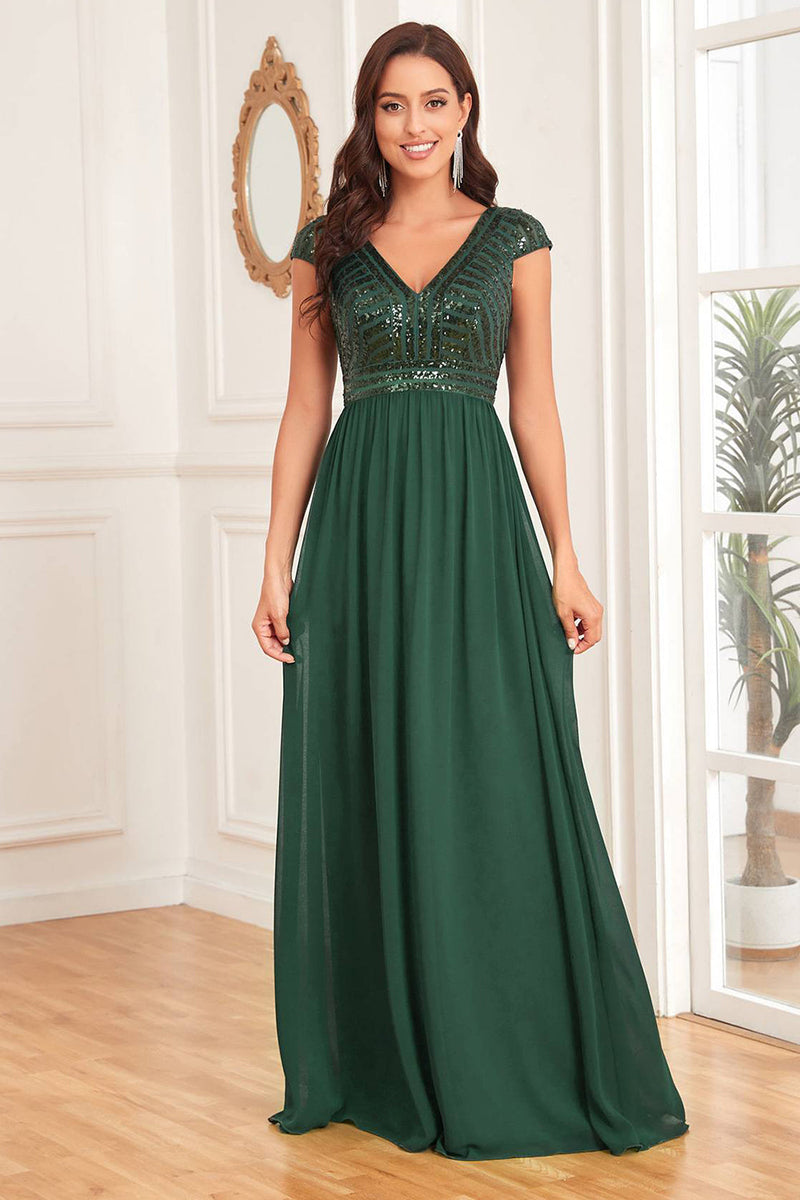 Load image into Gallery viewer, Dark Green A Line Tulle Long Prom Dress With Appliques