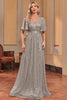 Load image into Gallery viewer, Glitter Grey A Line Long Sequined Prom Dress With Sash