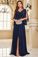 Load image into Gallery viewer, Elegant Navy Chiffon Long Prom Dress With Slit