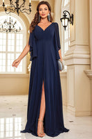 Load image into Gallery viewer, Elegant Navy Chiffon Long Prom Dress With Slit