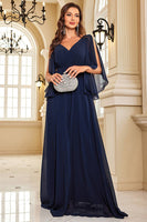 Load image into Gallery viewer, Elegant Navy Chiffon Long Prom Dress With Slit