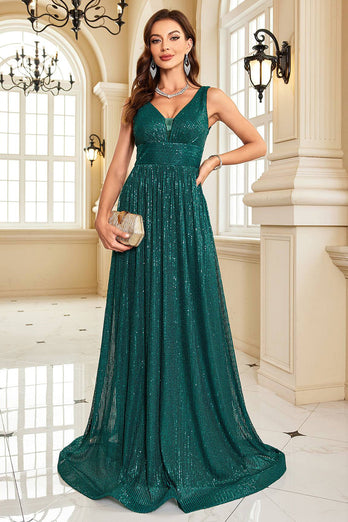 Glitter Dark Green Long Sequined Long Prom Dress