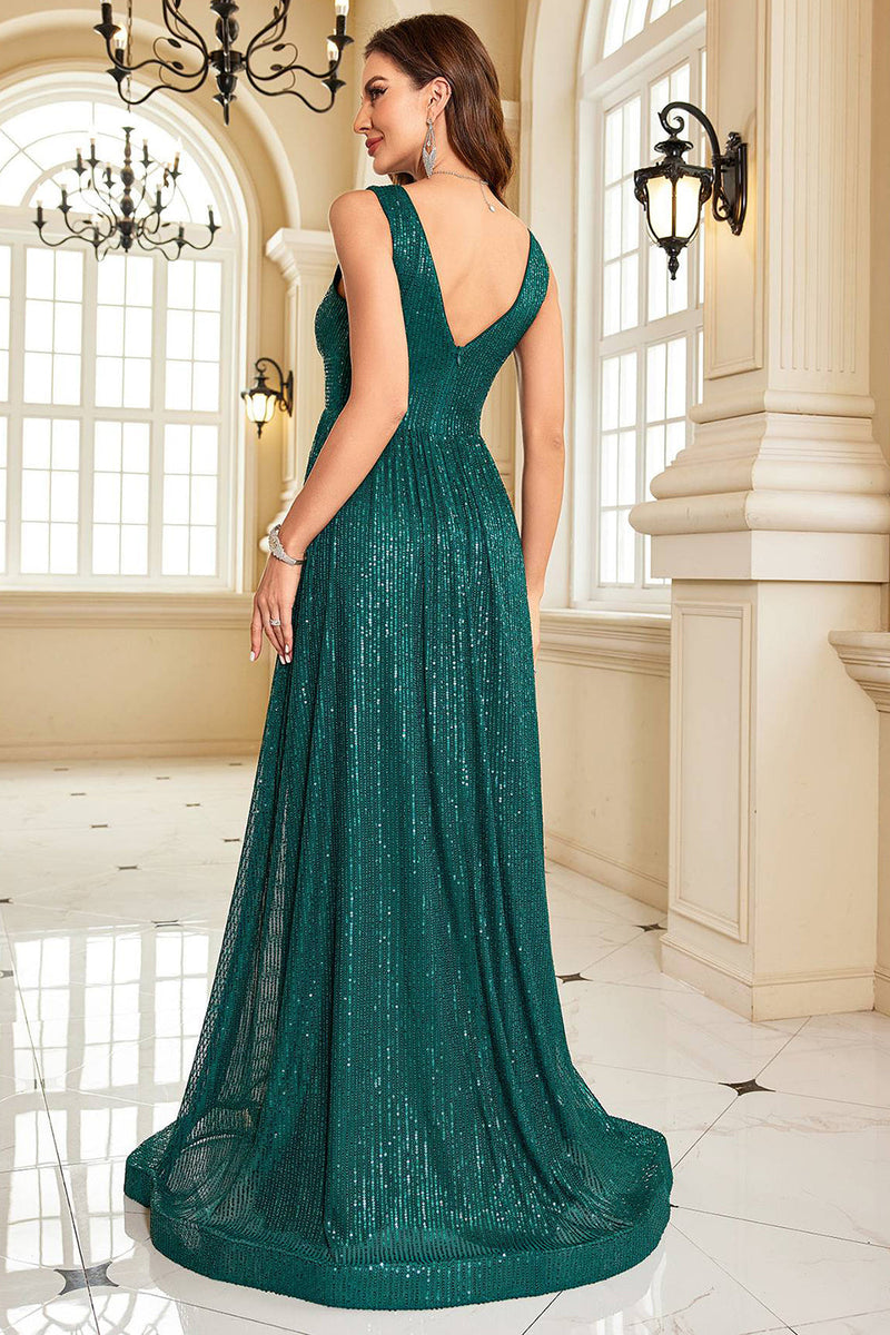 Load image into Gallery viewer, Glitter Dark Green Long Sequined Long Prom Dress