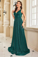 Load image into Gallery viewer, Glitter Dark Green Long Sequined Long Prom Dress