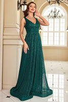 Load image into Gallery viewer, Glitter Dark Green Long Sequined Long Prom Dress