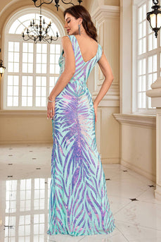 Sparkly Blue Mermaid Long Prom Dress With Slit