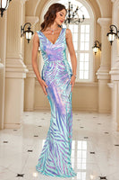 Load image into Gallery viewer, Sparkly Blue Mermaid Long Prom Dress With Slit