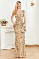 Load image into Gallery viewer, Golden Mermaid Long Prom Dress With Appliques