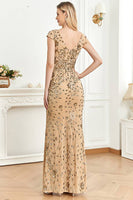 Load image into Gallery viewer, Golden Mermaid Long Prom Dress With Appliques