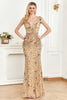 Load image into Gallery viewer, Golden Mermaid Long Prom Dress With Appliques