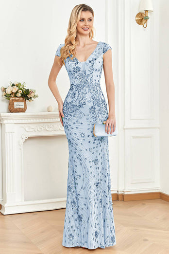 Light Blue Mermaid Appliqued Long Prom Dress
