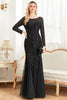 Load image into Gallery viewer, Black Mermaid Round Neck Long Prom Dress With Appliques