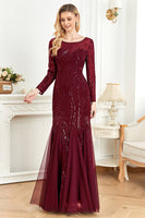 Load image into Gallery viewer, Burgundy Mermaid Round Neck Long Appliqued Prom Dress