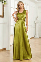 Load image into Gallery viewer, Sparkly Green Sheath Long Satin Prom Dress