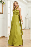 Load image into Gallery viewer, Sparkly Green Sheath Long Satin Prom Dress