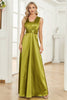 Load image into Gallery viewer, Sparkly Green Sheath Long Satin Prom Dress