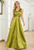Load image into Gallery viewer, Sparkly Green Sheath Long Satin Prom Dress