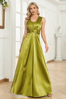 Load image into Gallery viewer, Sparkly Green Sheath Long Satin Prom Dress