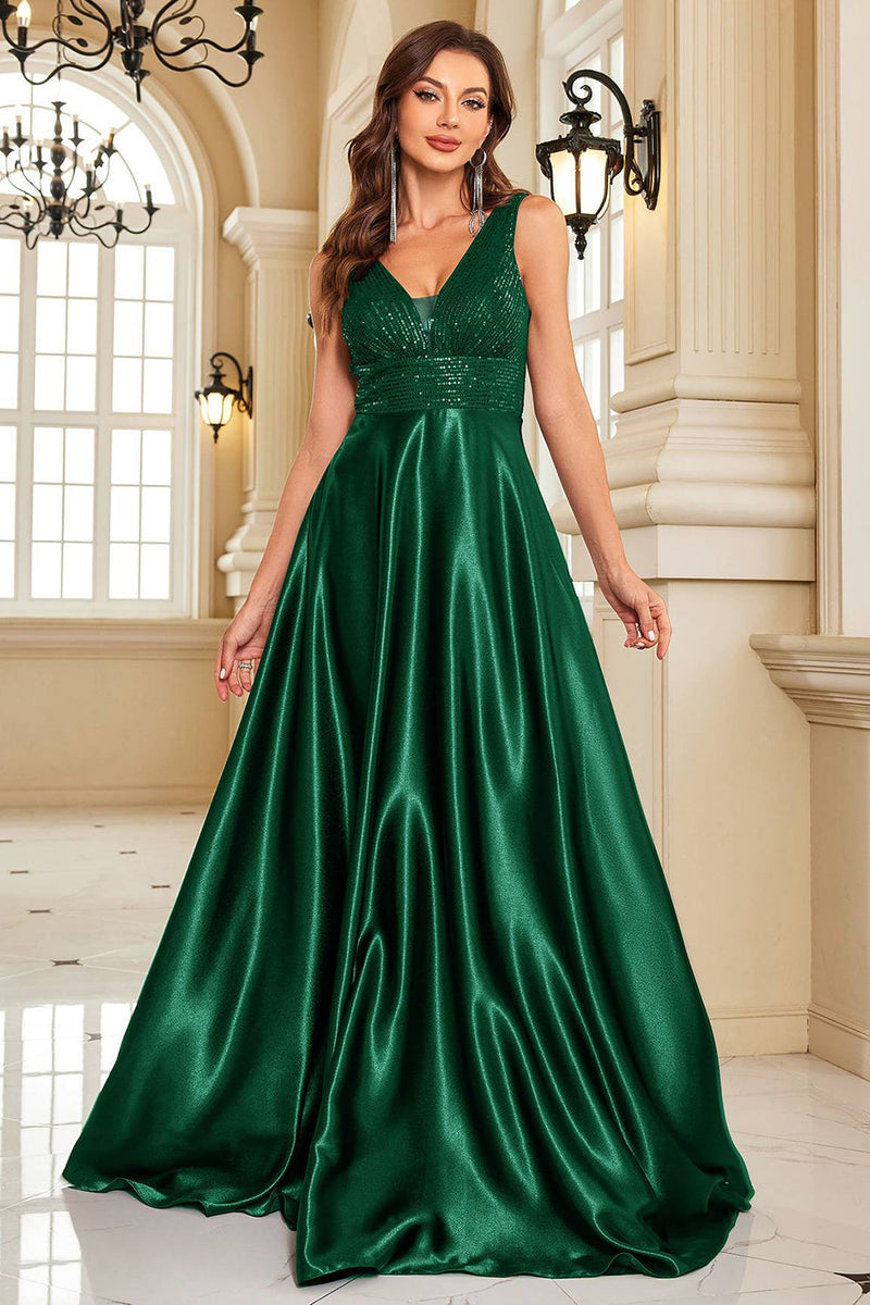 Load image into Gallery viewer, Burgundy Satin A Line Long Prom Dress
