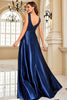 Load image into Gallery viewer, Navy Satin A Line Long Prom Dress