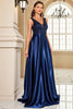 Load image into Gallery viewer, Navy Satin A Line Long Prom Dress