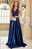 Load image into Gallery viewer, Navy Satin A Line Long Prom Dress