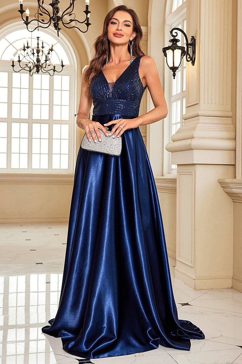 Load image into Gallery viewer, Champange Satin A Line Long Prom Dress