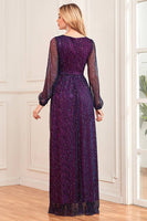Load image into Gallery viewer, Sparkly Dark Purple Tulle Long Prom Dress