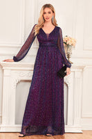 Load image into Gallery viewer, Sparkly Dark Purple Tulle Long Prom Dress