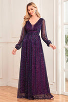 Load image into Gallery viewer, Sparkly Dark Purple Tulle Long Prom Dress