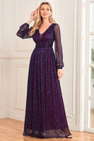 Load image into Gallery viewer, Sparkly Dark Purple Tulle Long Prom Dress