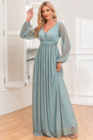 Load image into Gallery viewer, Glitter Light Green Tulle Long Prom Dress