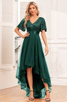 Load image into Gallery viewer, Sparkly Dark Green High Low Sequined Prom Dress