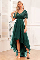 Load image into Gallery viewer, Sparkly Dark Green High Low Sequined Prom Dress