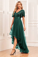 Load image into Gallery viewer, Sparkly Dark Green High Low Sequined Prom Dress