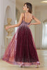Load image into Gallery viewer, Sparkly Burgundy A Line Tulle Long Sequined Prom Dress