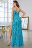 Load image into Gallery viewer, Mermaid Blue Long Sequined Prom Dress With Slit