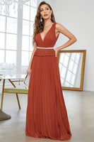Load image into Gallery viewer, Brick Red Sheath V Neck Long Prom Dress